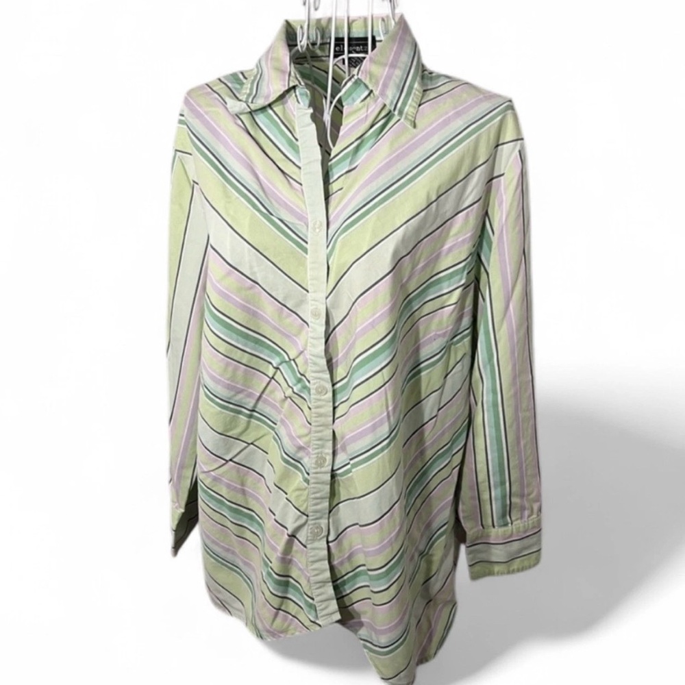 Vintage Y2K Cotton Pastel Stripe Button Down Top Academia Career Casual Size XL - Picture 2 of 5